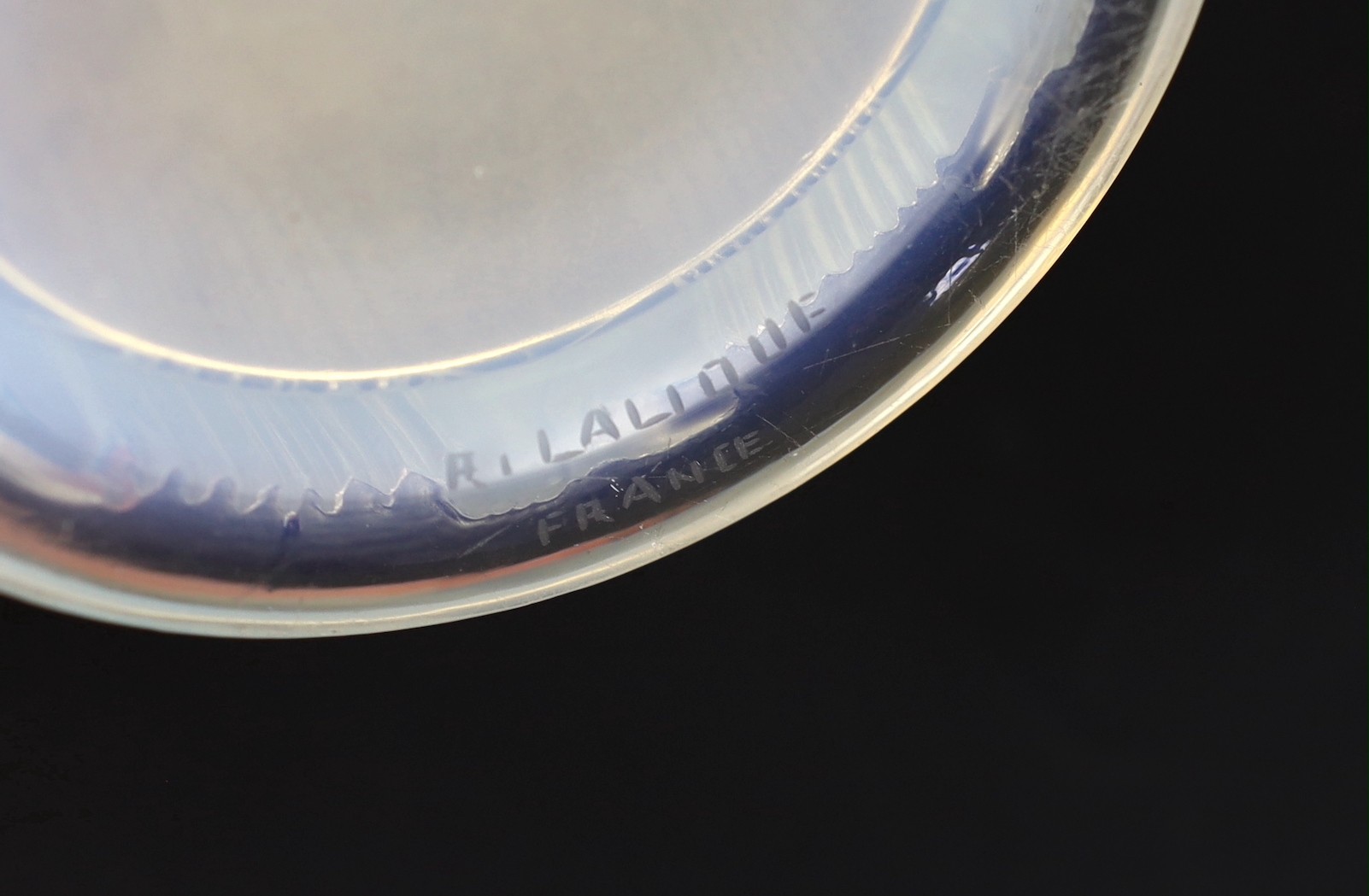 An R. Lalique glass ‘Danaides’ opalescent glass vase, engraved mark ‘R. LALIQUE FRANCE’, Marcilhac No. 972, 18cm high